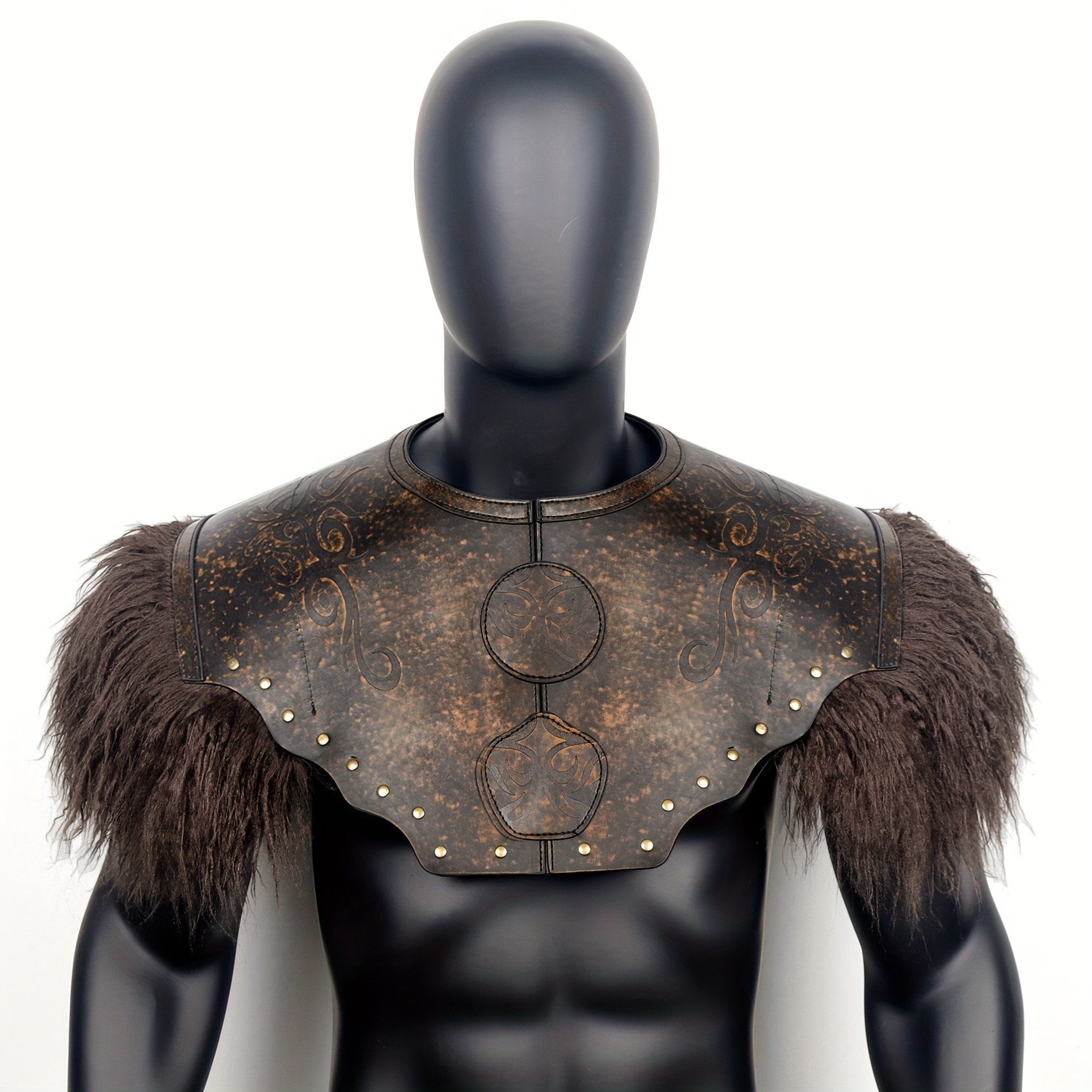 Image of Medieval Pu Leather Chest Armor, Faux Chest Armor, Adjustable Medieval Knight Armor For Larp Party Halloween Cosplay Costume