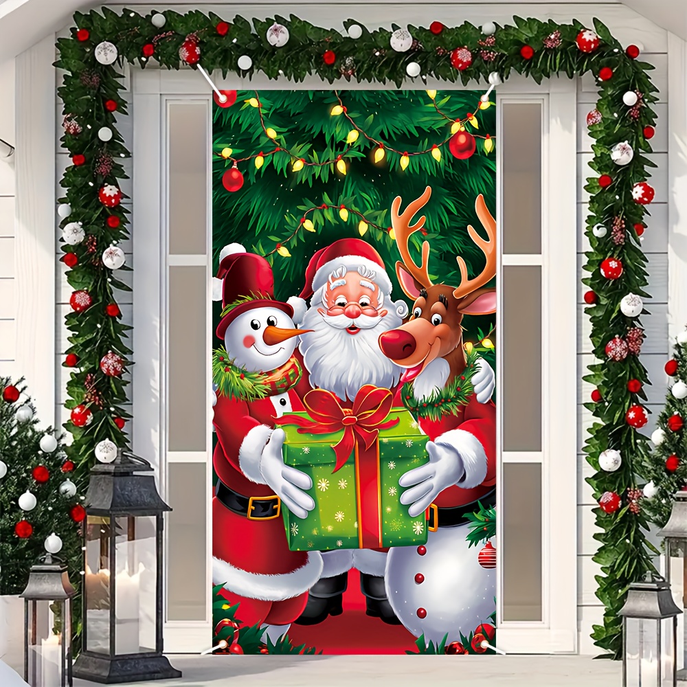 

Charming Christmas Porch Banner - 35.4" X 72.8" | Santa, Reindeer & Snowman Design | Durable Polyester Outdoor Decoration