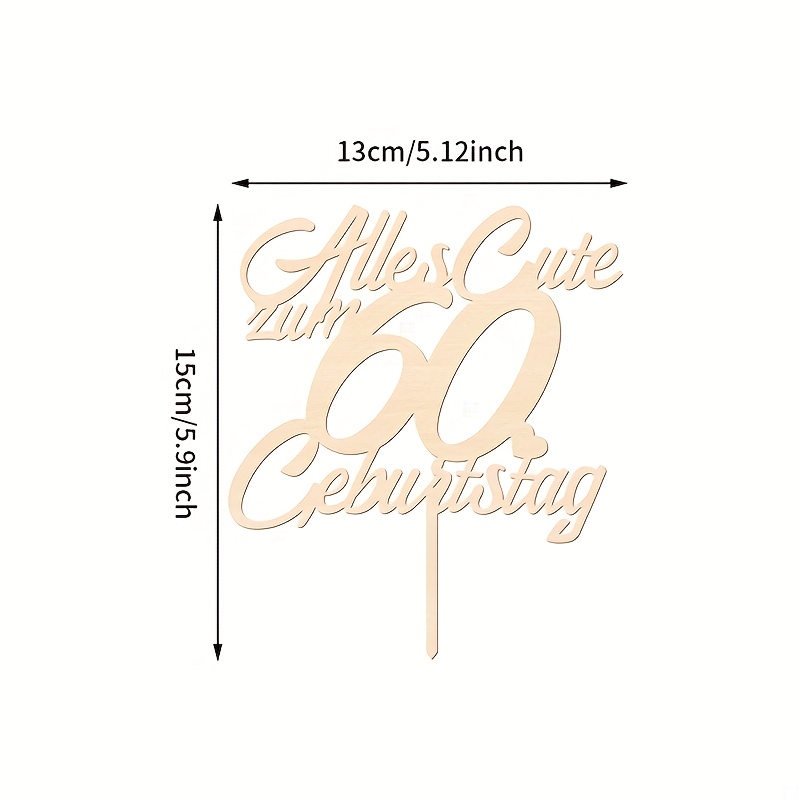 Image of 1pc Wooden 60th Birthday Cake Topper, Elegant 60th Cake Decorating Supplies German "60 Years" Cake Decoration For Milestone Parties, Birthdays, Anniversaries Celebration