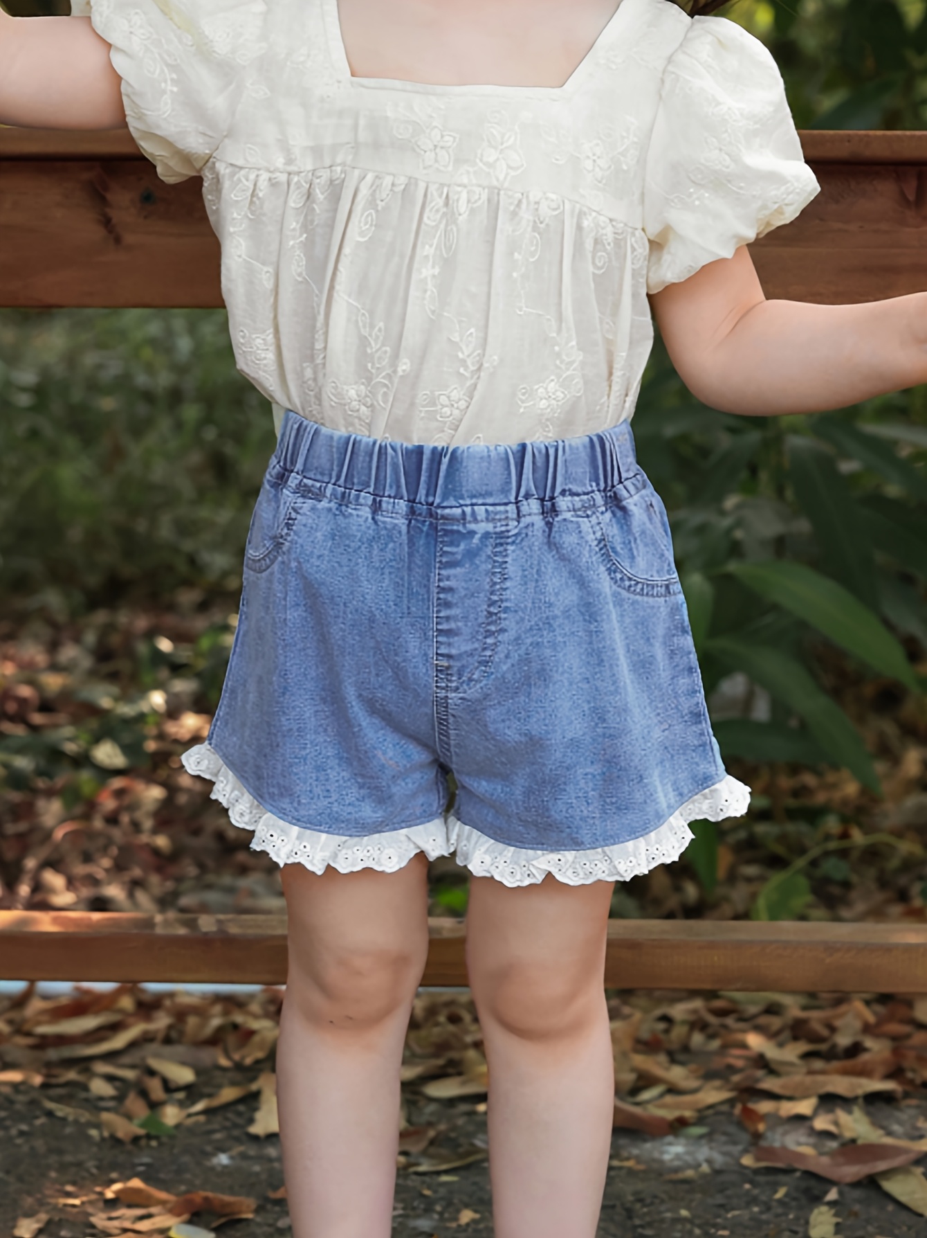 new summer denim shorts girls pearl lace perfect casual Temu