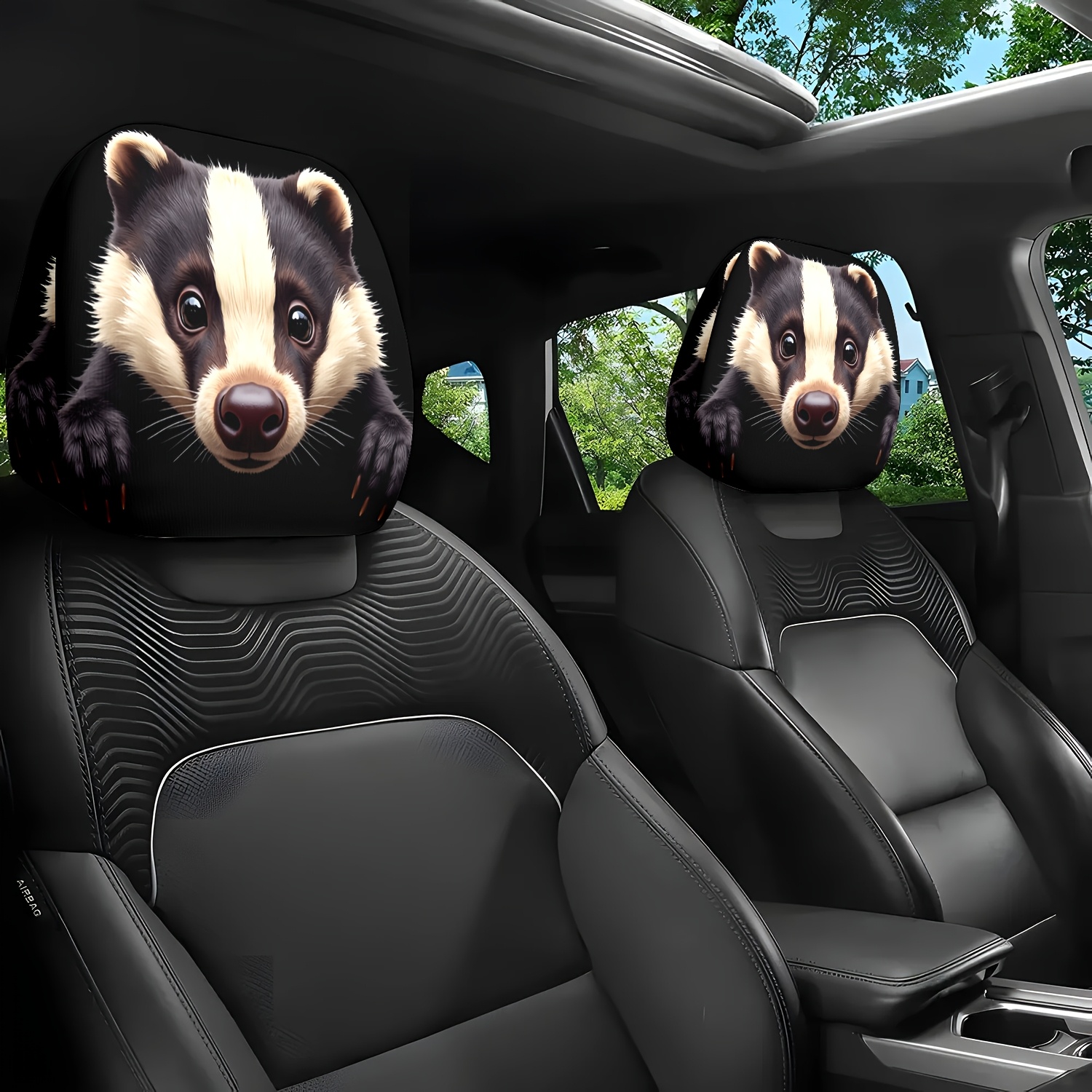 TEMU 2pcs Set, 1pc Cartoon Badger, Black And White Fur, Claw-like Edges, Eyes. Comfortable And Snug Car Headrest Pillow, Suitable For Daily Commute