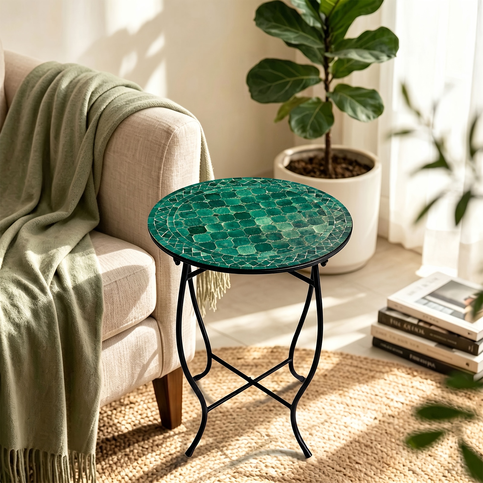 Moroccan Style Green Mosaic Pattern Round Side Table