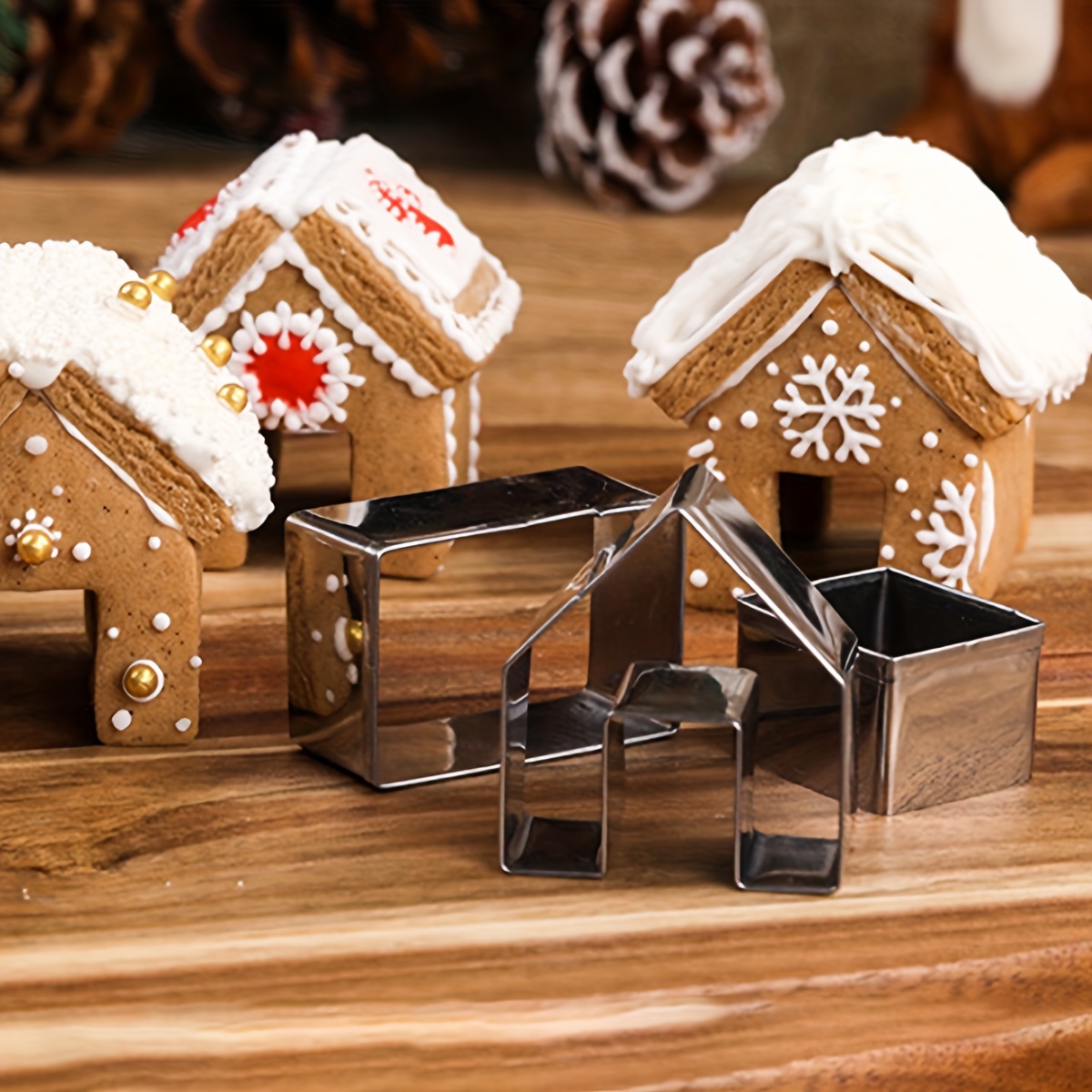 

Stainless Cookie Cutter Set - 3 Piece 3d Miniature Christmas Gingerbread House Biscuit Molds, Ideal For Holiday Baking