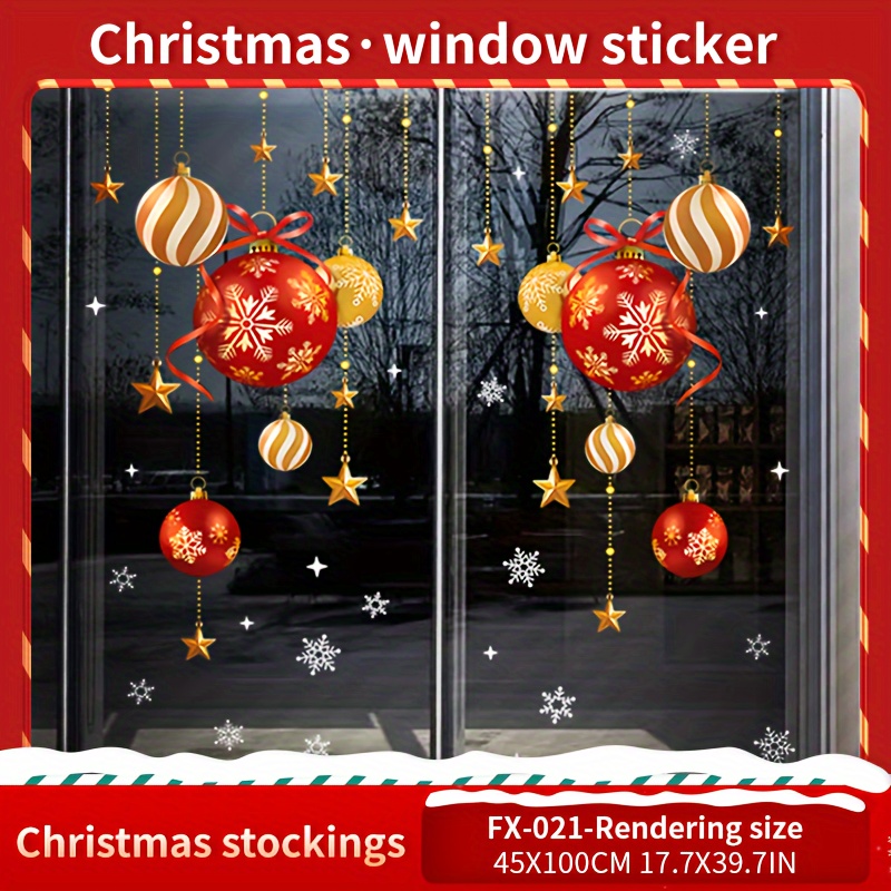 Image of Christmas Stickers Festive Atmosphere Decoration Bauble Star Snowflake Stickers Decorating Glass Window Stickers