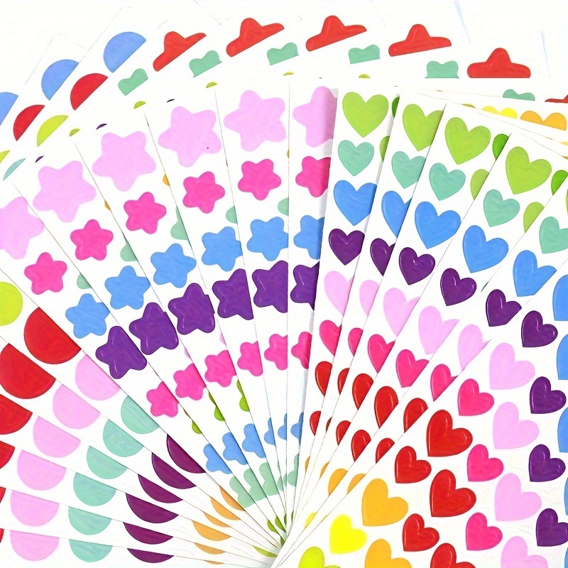 

15pcs Love Round Five-pointed Star Rainbow Stickers Mark Label Color Logo Self-adhesive Sticker Decorative Sticker Diary Album Sticker