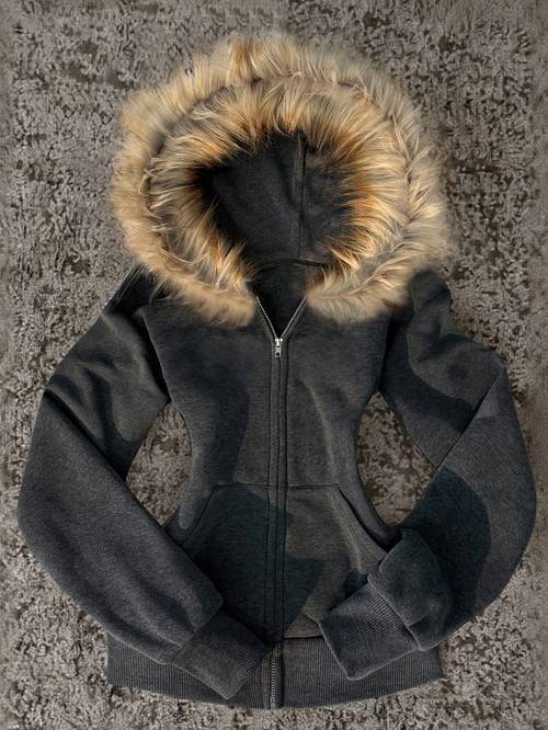 new womens zip up hoodie long sleeve gray jacket