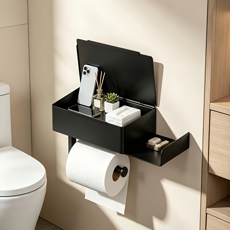TEMU 1 Set wandmontierter Toilettenpapierhalter ohne Bohren mit Ablagefach, Duschablage, multifunktionaler Taschentuchbox-Organizer, geeignet für