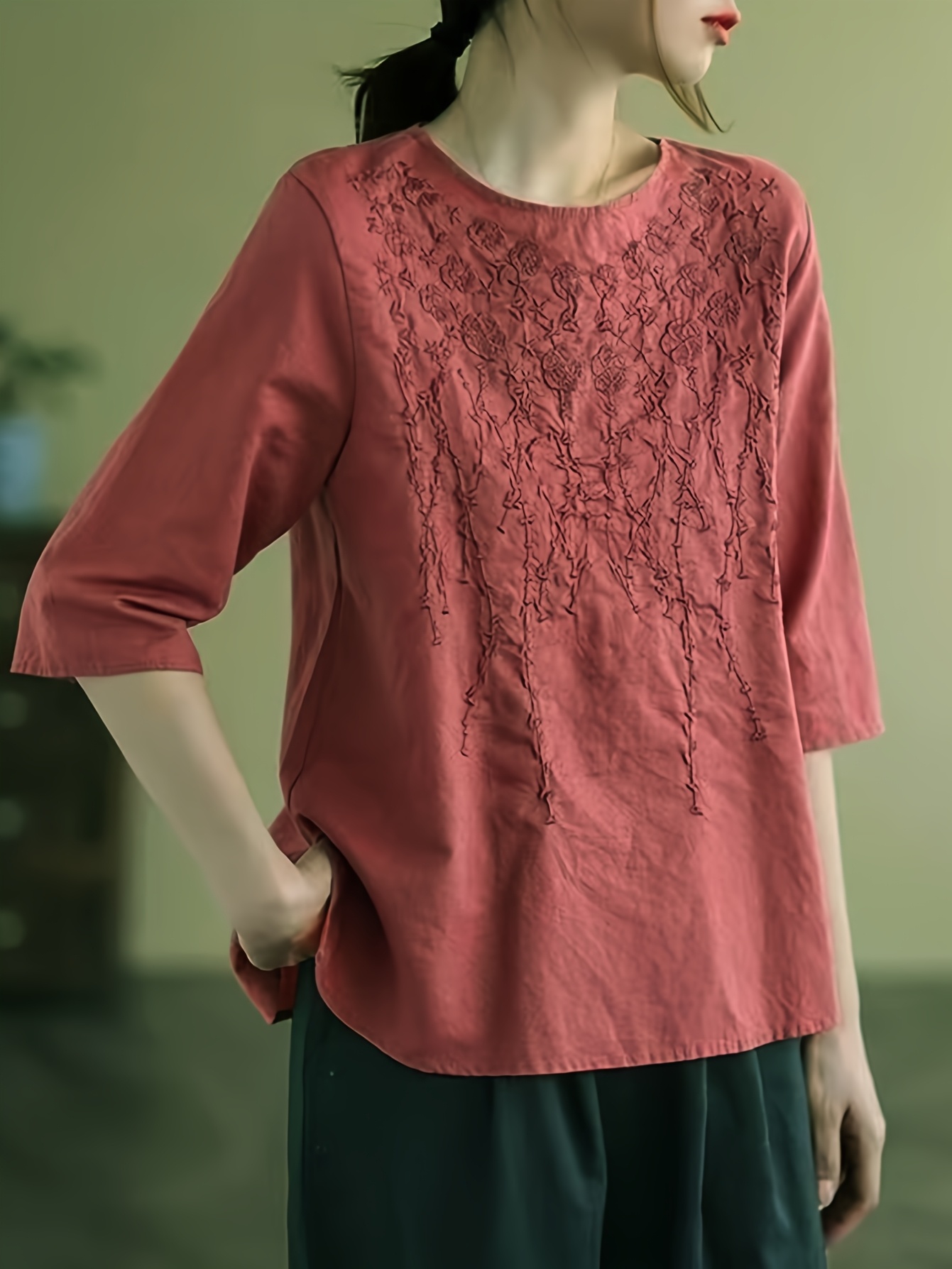 camiseta bordada color mujer estilo chino Temu Ecuador