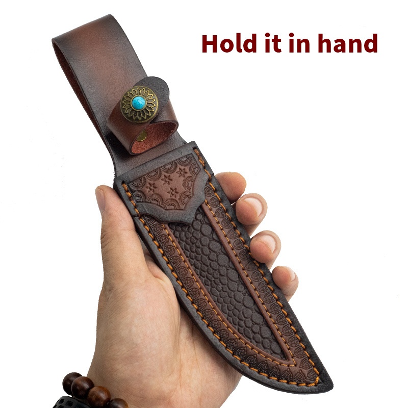 Two-layer Cowhide Genuine Leather Knife Sheath - Heavy-duty Outdoor & Kitchen Knife Protector With , Ergonomic Grip &