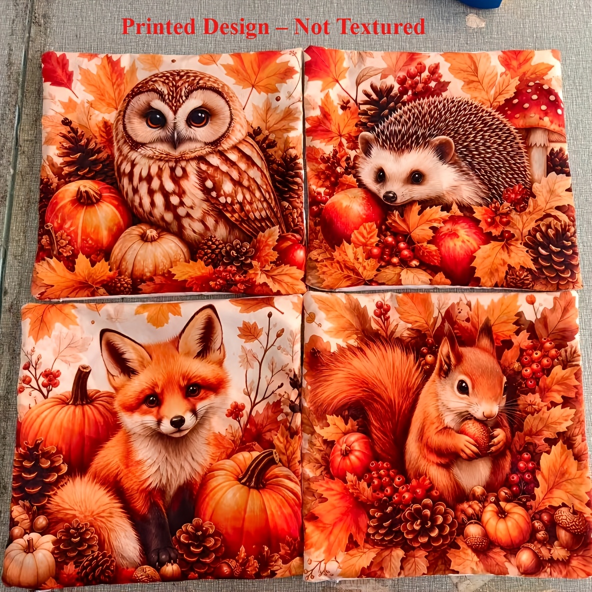 TEMU Printed Design - Not Textured, 4pcs, Decorative Pillowcases, Fox Hedgehog Squirrel Owl Pumpkin Pattern Printed Pillowcases, Forest Retro Style,