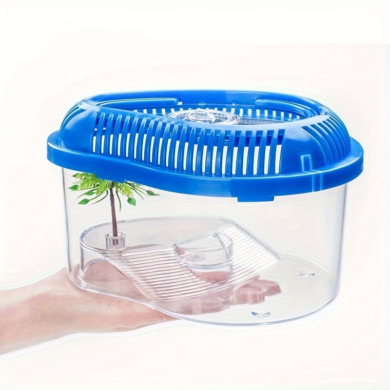 

Portable Turtle Habitat With Sunbathing Platform - Transparent Pvc, Oval-shaped Aquarium For Reptiles And Amphibians