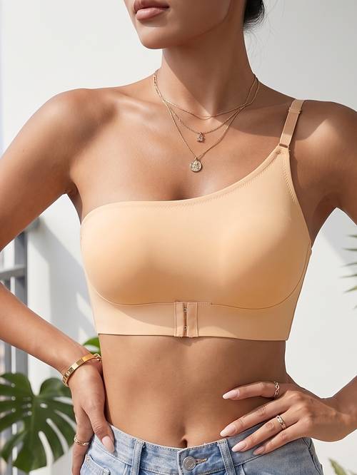 soutien-gorge push-up bandeau à une épaule pour femme, fermeture , armatures, non rembourré, , confortable, tissu , coutures
