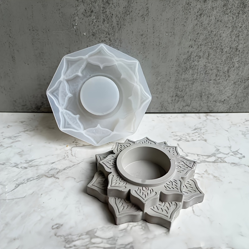 Image of 1pc Concrete Candle Jar Mould Round Lotus Candle Holder Cement Plaster Mold Handmade Epoxy Resin Candlestick Stick Holder Mould Tool