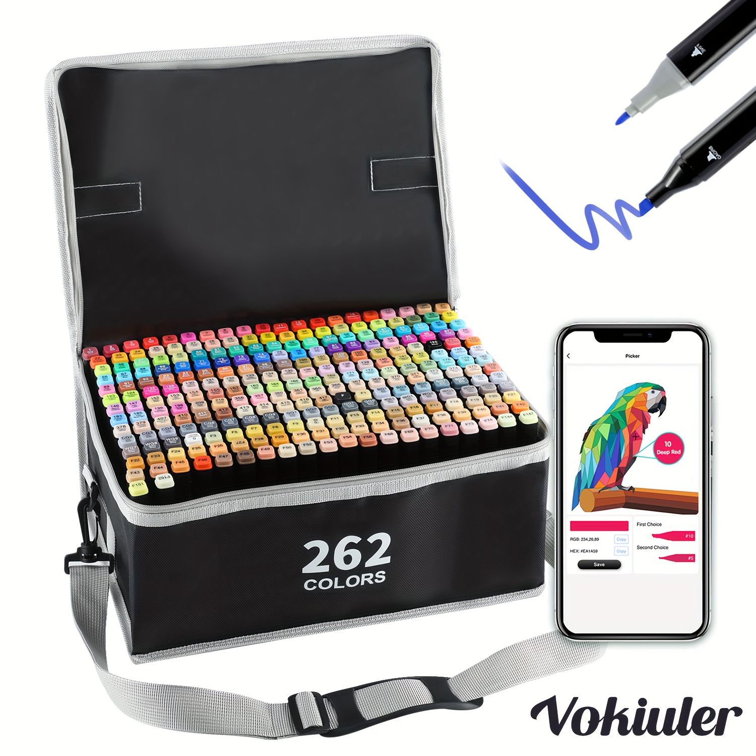 

Vokiuler 262 Colors Alcohol Markers Art Markers Pens Dual Tips For Adult Artists Drawing Sketching Coloring Illustration, Alcohol Based Professional Marker Set Great Gift Idea