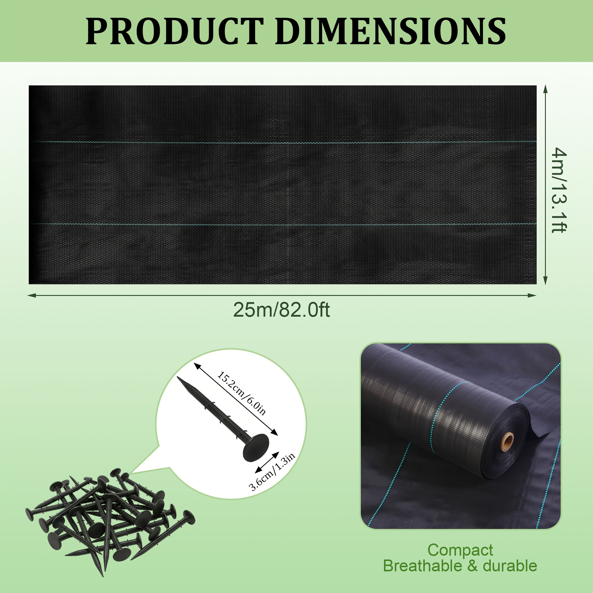 TEMU Tissu de - de Jardin - Tissu HDPE Durable 120g/m², Film de Paillage Respirant et à pour la Protection des Plantes, aux UV et aux Déchirures,