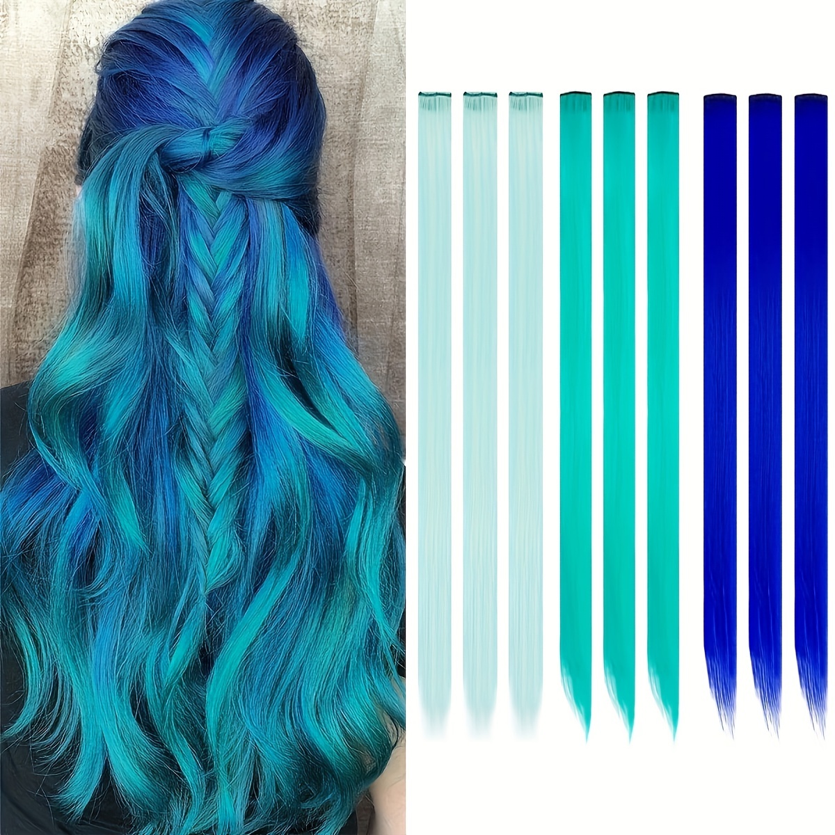TEMU 22 Inch 9pcs Clip-in Colorful Hair Extensions Set - Bright Highlighted Synthetic Straight Hair Clips For All, Easy To Comb, Perfect For Parties,