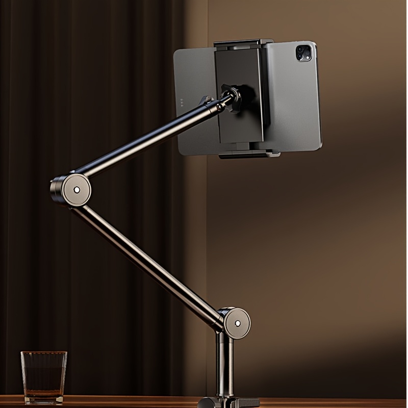 Heavy-duty Metal Phone And Tablet Stand, Adjustable Foldable 360 Degree Rotating Arm Holder For 4-16 Inch Devices, Black