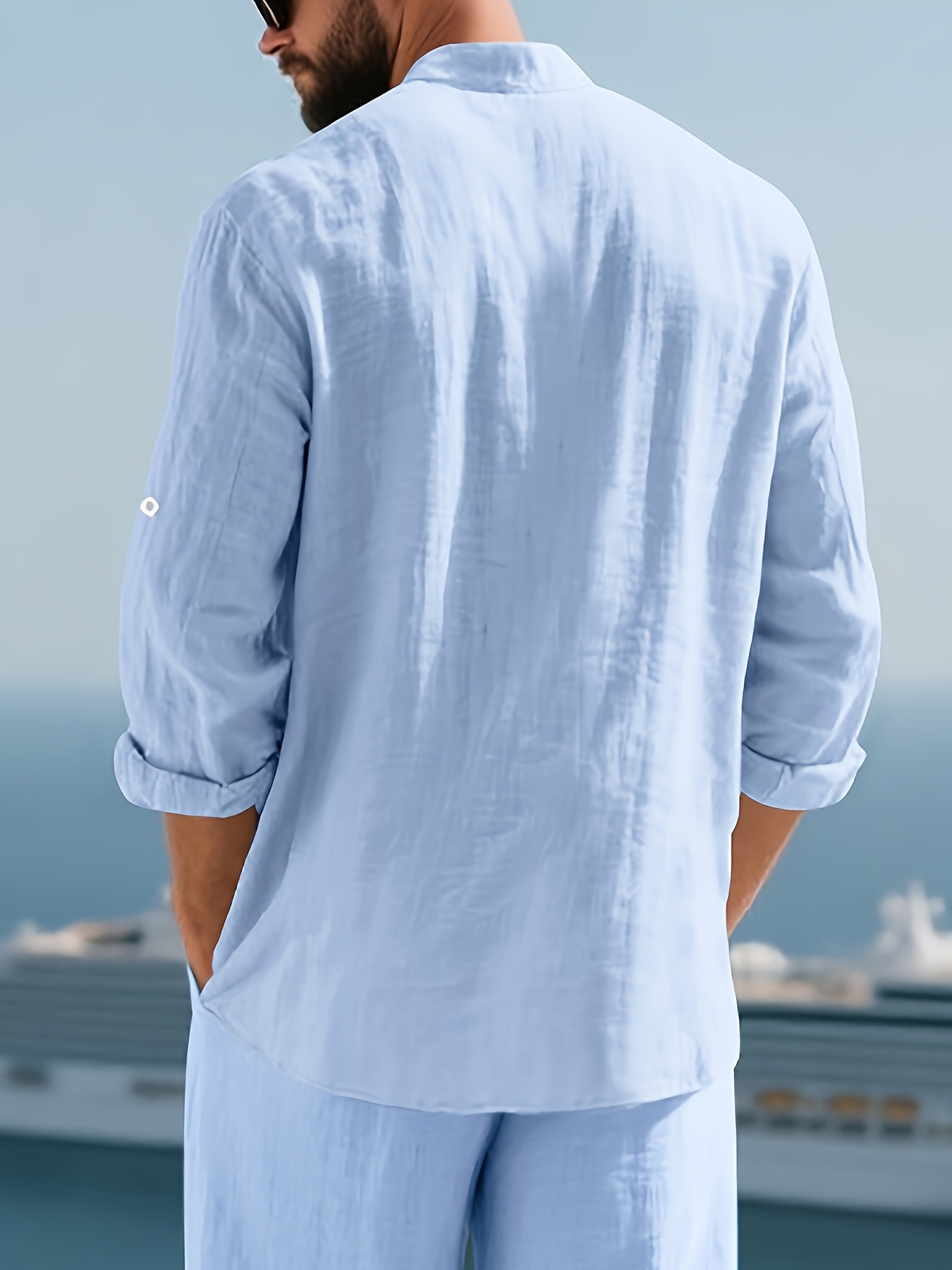 3pcs Men's Linen Casual Shirt Set, Long Sleeve Beach Shirt with Button Closure, Ideal for Dates, Vacations, and Leisure Wear