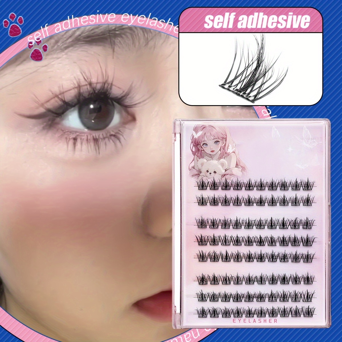 TEMU 80 Of 5d Mink Eyelash Self-adhesive With For Glue The False Eyelashes Present A Fluffy And Messy Look Easy To Apply And Reusable