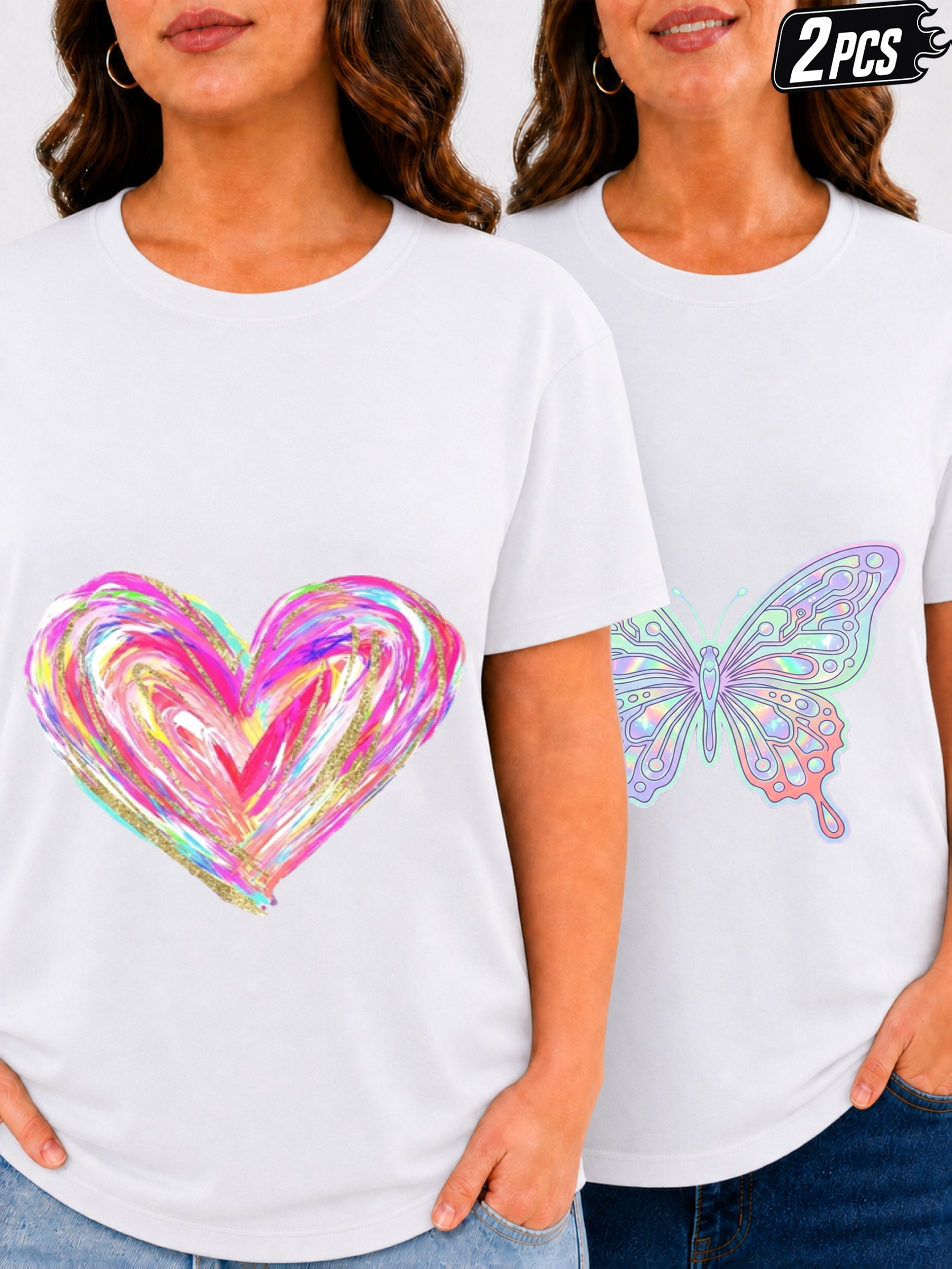 item picture plus size 2pcs womens plus size t shirt matching outfit set short sleeve round neck suitable for curvy women solid     print machine washable stretch fabric for spring summer daily wear travel clothes 2d flat