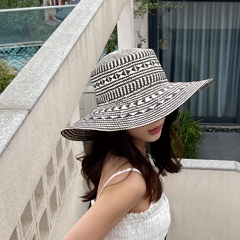 Elegant Black and White Woven Sun Hat Women main image 3