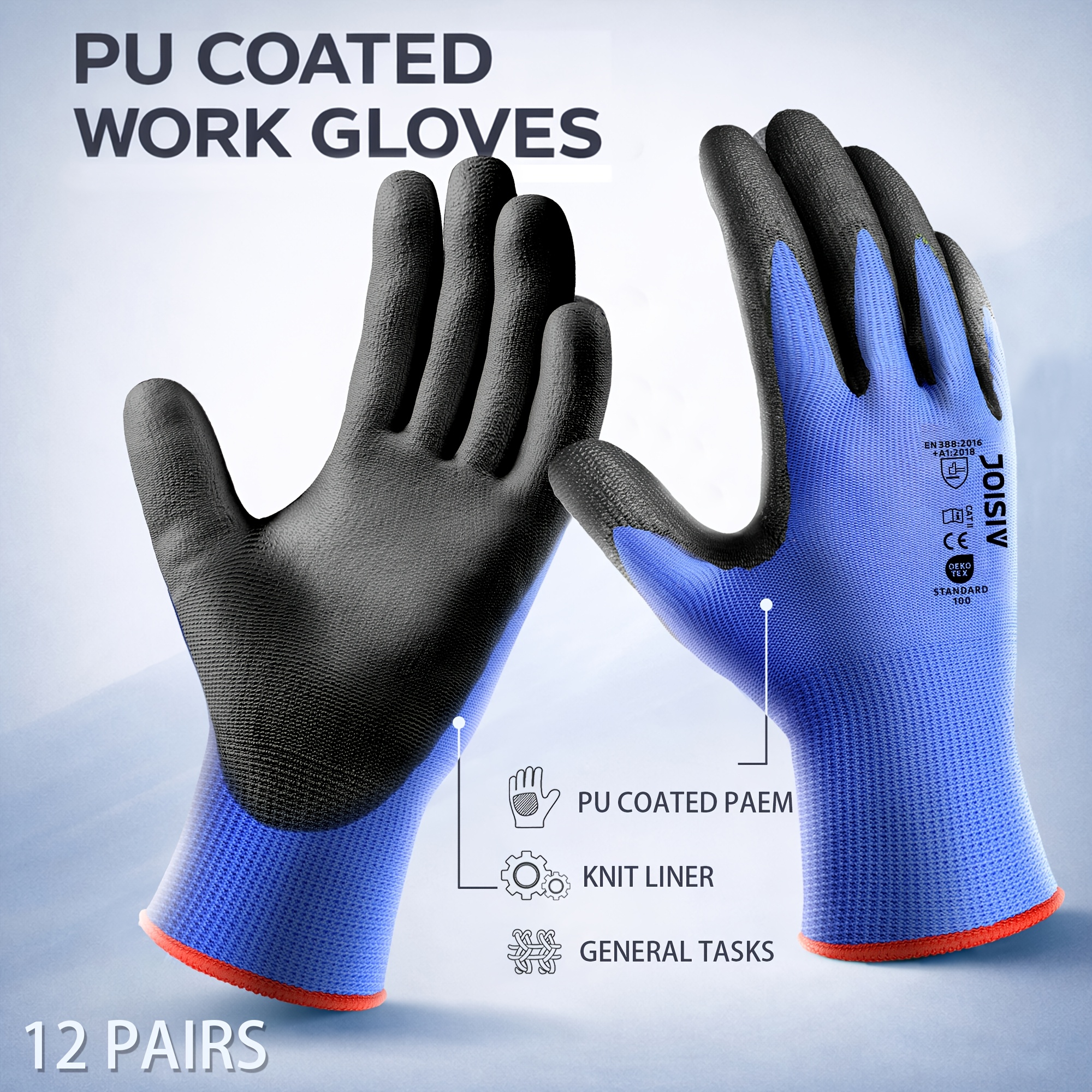 Image of Joisiv 12 Pairs (24pcs) Or 4 Pairs (8pcs) Of Work Gloves Are Wear-resistant And Anti-slip, With Pu Coating, Lightweight And Breathable, Suitable For Men And Women, And Ideal For Gardening Or Work