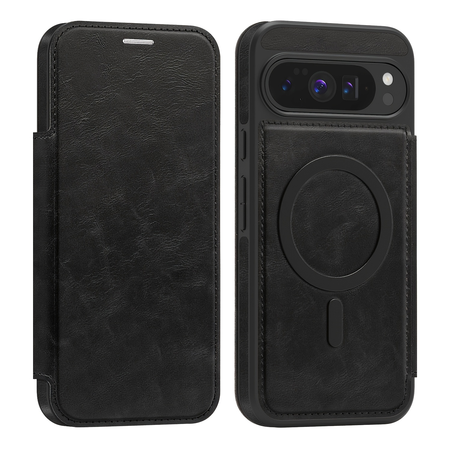 TEMU Phone Case - Solid Color Magnetic Case Suitable For Google Pixel 9 Pro, Integrated Card Holder Phone Case, Faux Leather Cover For Pixel 10 Pro