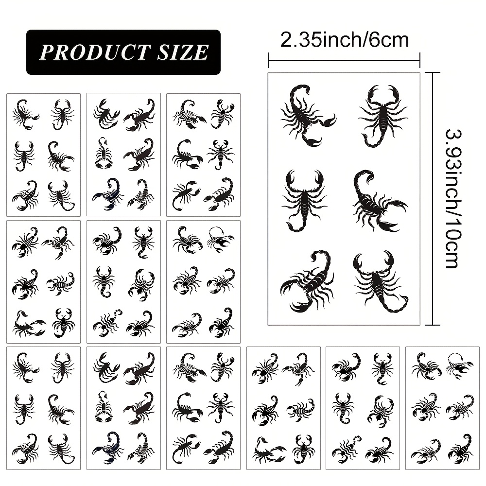 12pcs Black Temporary Tattoos, Waterproof Long-lasting Fake Tattoo Stickers For Party Decorations And Body Art, Size: 10x6cm