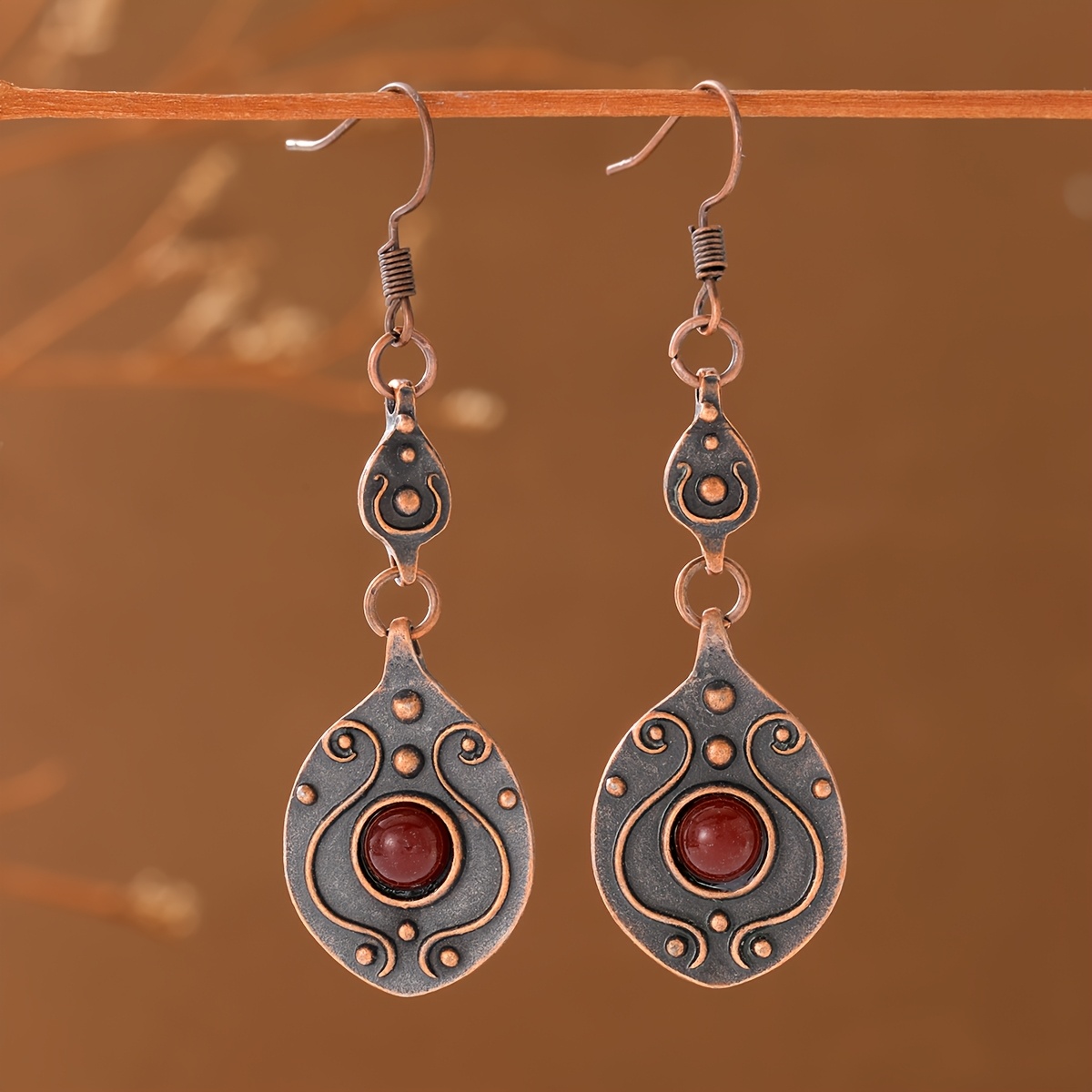 TEMU Retro Distressed Geometric Water Drop Scroll Carved Long Dangle Women's Earrings Suitable For Parties Gatherings Daily Long Jewelry