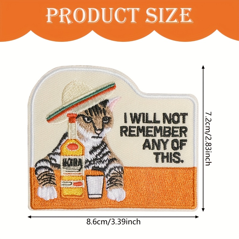E-shop 1 Stück 2D Flacher Katze Trinken Alkohol Gestickter Aufnäher für Kleidungsaufkleber, Kann Genaht/Werden, Ich Werd' Keinen von Diesem Englischen