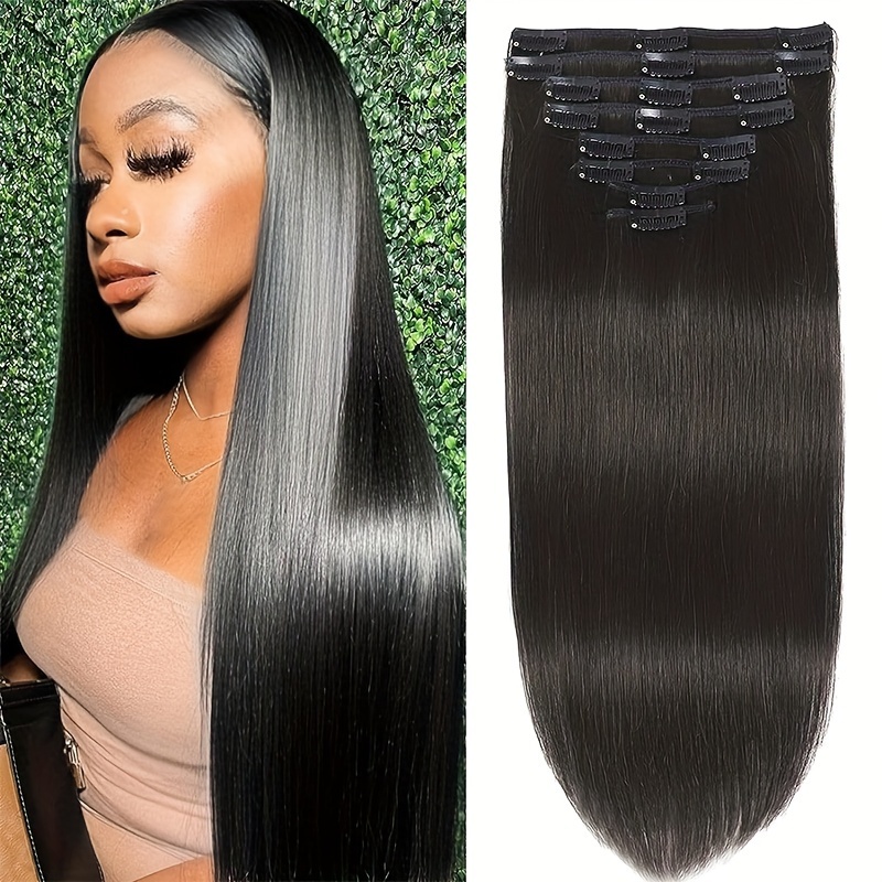 

Clip In Hair Extensions Human Hair, 18-26inch Double Weft Straight Hair Extensions 8pcs Clip In Hair Extensions For Women 120g Natural Black