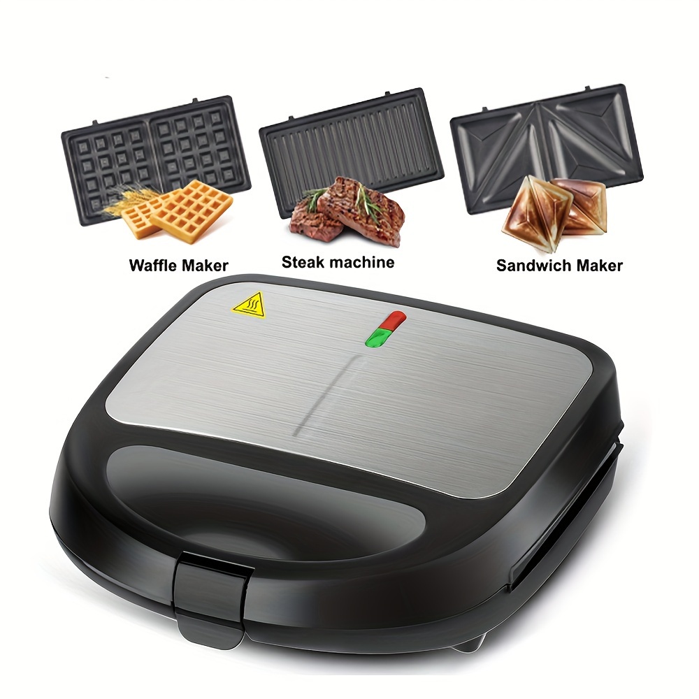 

1pc Stainless Steel 3-in-1 Toaster , Waffle Grill, And Steak Machine - , Intelligent Temperature Control, Press Type, Double-sided Heating, 25cm Diameter, 20mm , 110v-130v Us Plug