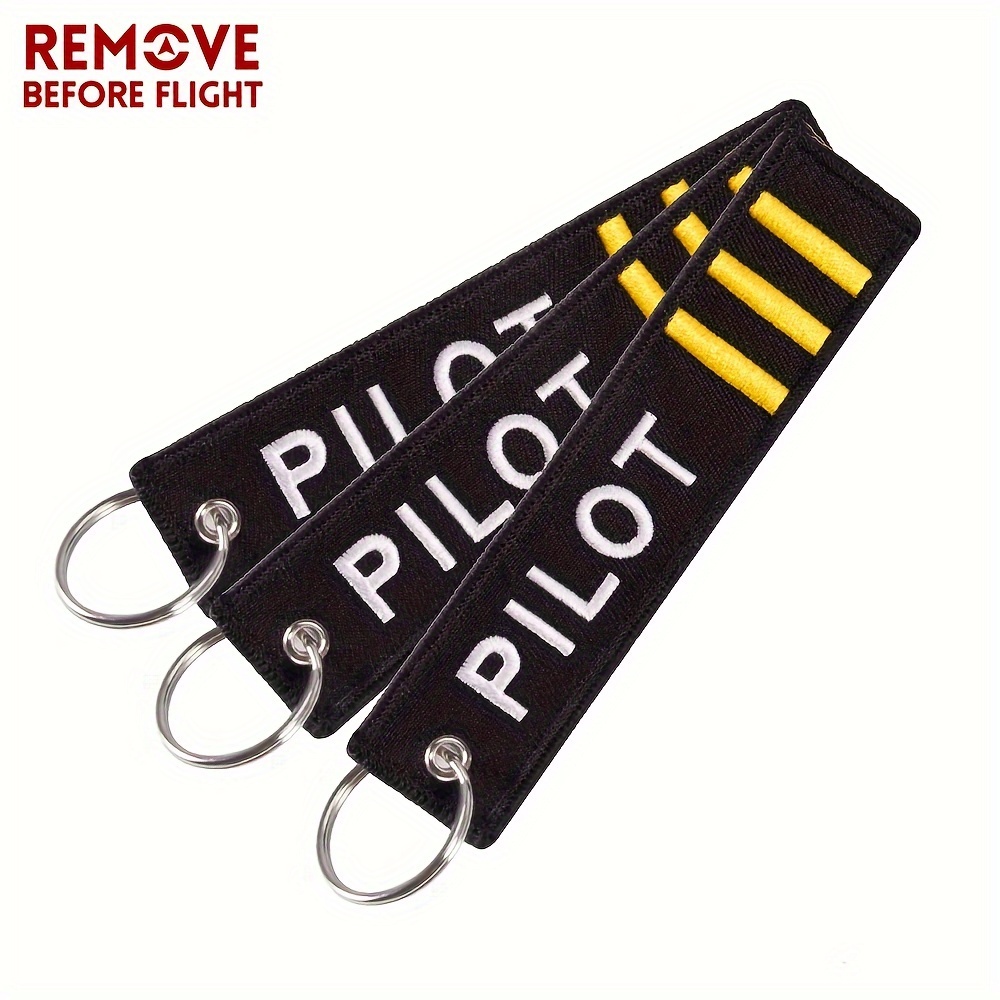 

3pcs Aviation-themed Keychains - 'remove Before Flight' Embroidered & Co- Safety Tags, Polyester & Zinc Alloy, Gifts, Remove Before Flight