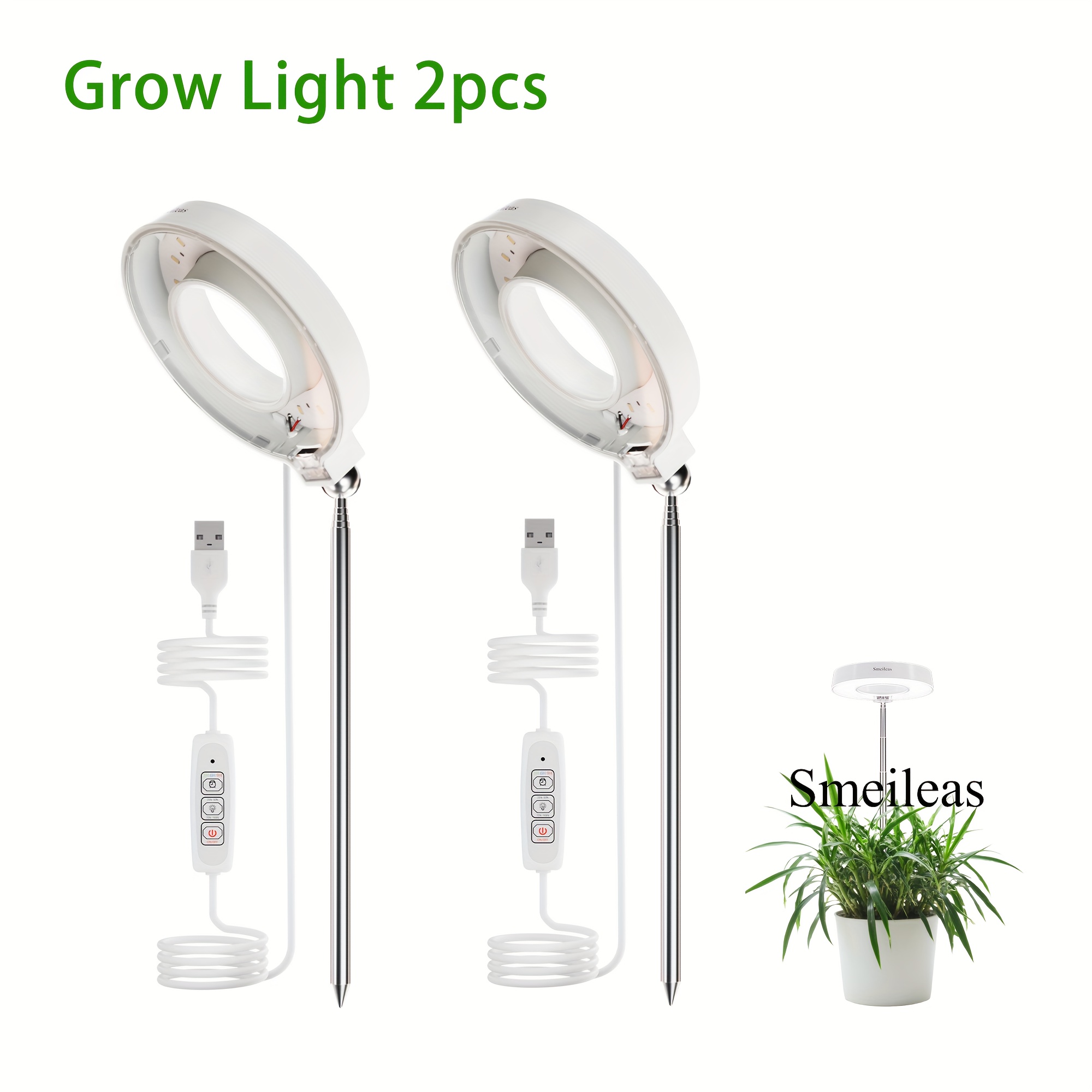E-shop 2er-Set Smeileas Wachstumslampe mit automatischem 3/6/9-Stunden-Timer, Vollspektrum-Pflanzenlampe, 4 dimmbare Stufen & verstellbare Höhe für