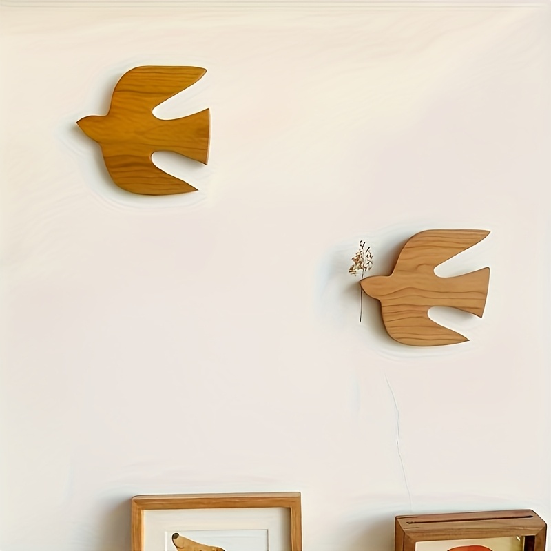 Image of 2pcs Minimalist Decorations - Natural Wood-like Finish, Easy To Hang For Living Room, Cafe, Bookstore - No Electricity Needed Home & Commercial Decor, Bird Wall Decor, Cafe Decoration