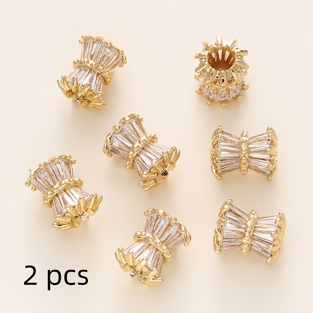Image of 2pcs 18k Golden Plated Brass Beads Spacer Beads With Diy Bracelet Necklace For Jewelry Making Supplies Beads & Bead Assortments