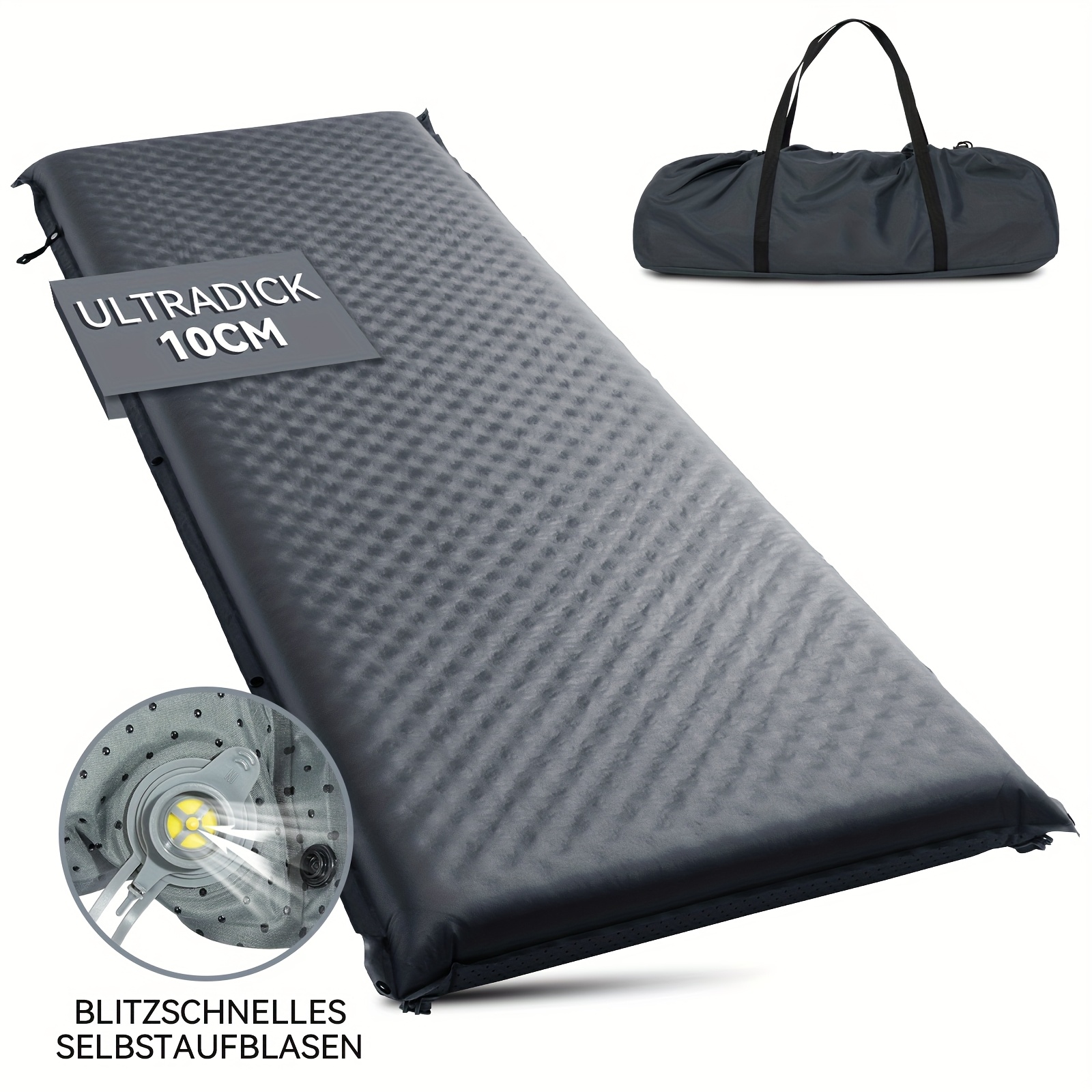 Image of Self-inflating Sleeping Mat, 10cm Thick Camping Foam Mattress, Ultra-thick Self-inflating Air Mattress, Comfortable Sleeping Mat For Outdoor, Tent, Hiking, Travel