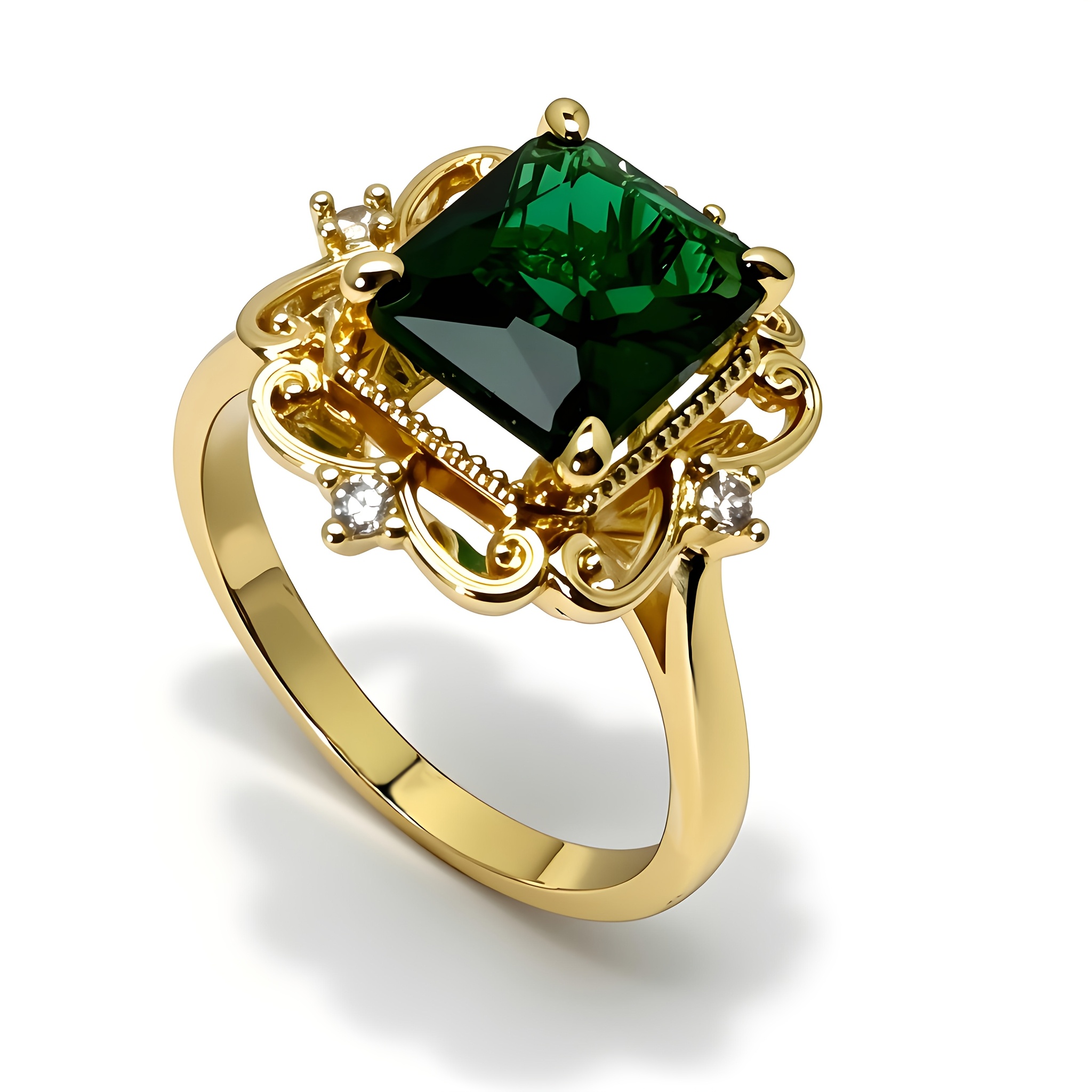 Retro Court Style Square Green Zirconia Ring