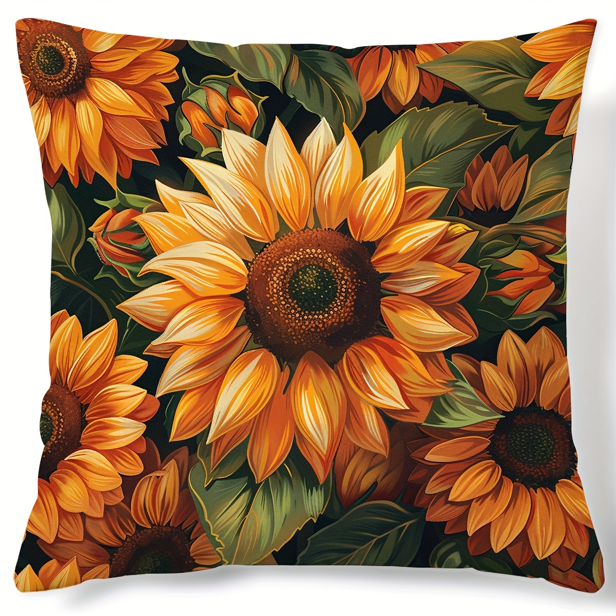 

Autumn Sunflower Throw Pillow Cover 17.7" - Contemporary Style, Digital Print, Hand Wash, Zippered Polyester Cushion Case For Various Rooms, Single-sided Print - No Insert (1pc)