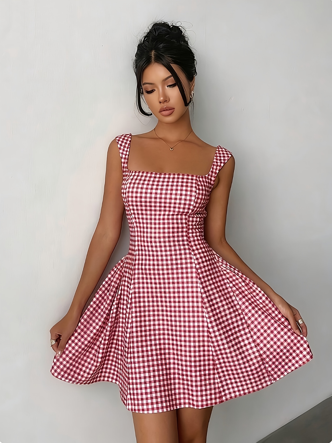 IMVAL / Check Layered Dress［RED］ red check dress sold on Temu United States