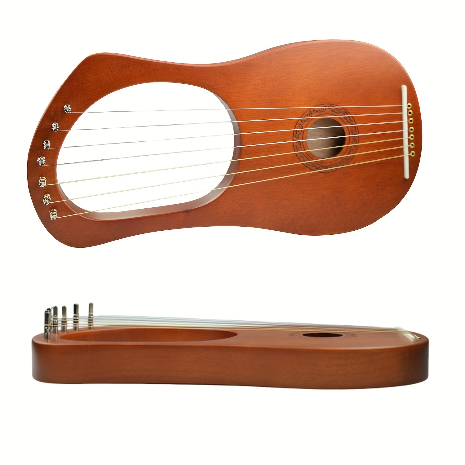 7 string lyre harp light beige varnished   with   bronze strings portable small harp instrument with metal sound column for continuous lingering tone Product details 3