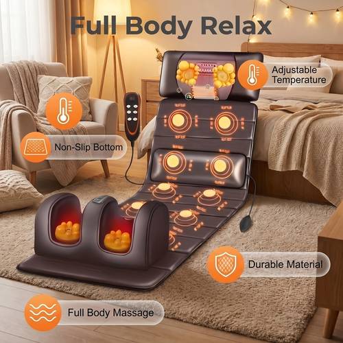 1 set of large brown full body heating massagers 2 styles of pu material with neck and devices and massage headrest lumbar pillow timer comfortable and wear resistant non slip easy to store suitable for home office