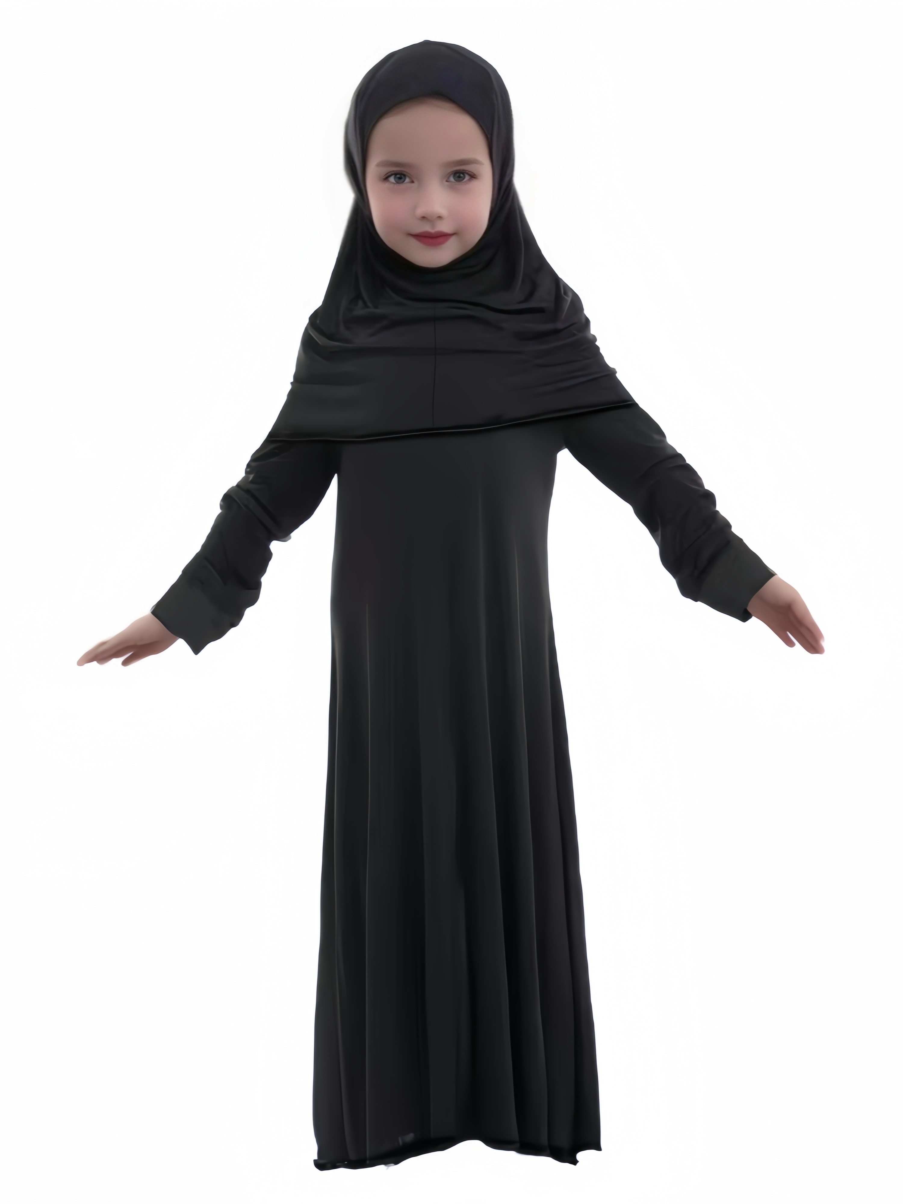 Elegant Style Muslim Abaya 2pcs Set for Girls: Black Islamic Middle Eastern  Dubai Arab Hooded Robe Dress + Comfortable and Elegant Headscarf, Suitable