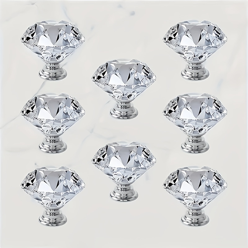 TEMU 8pcs Crystal Transparent Cabinet Knobs Silvery Diamond Knobs Suitable For Dressing Table Drawers - Glass Vanity Handles (transparent)