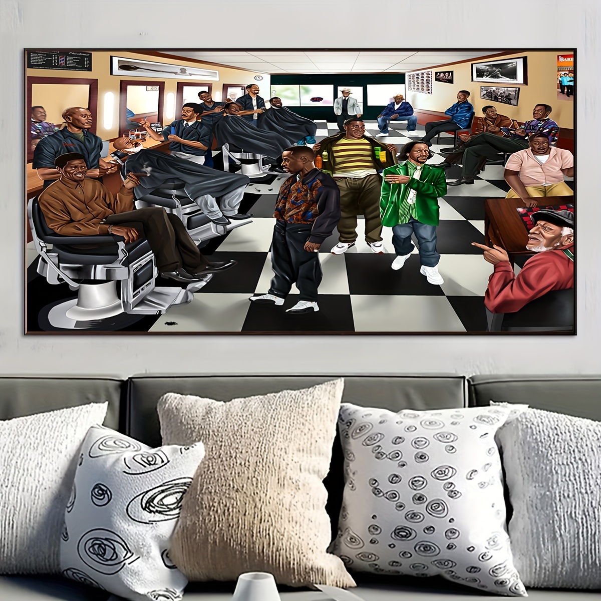 

1pc Unframed Canvas Poster, Barbershop Scene Painting, Canvas Wall Art, Artwork Wall Painting For Gift, Bedroom, Office, Living Room, Cafe, Bar, Wall Decor, Home And Dormitory Decoration