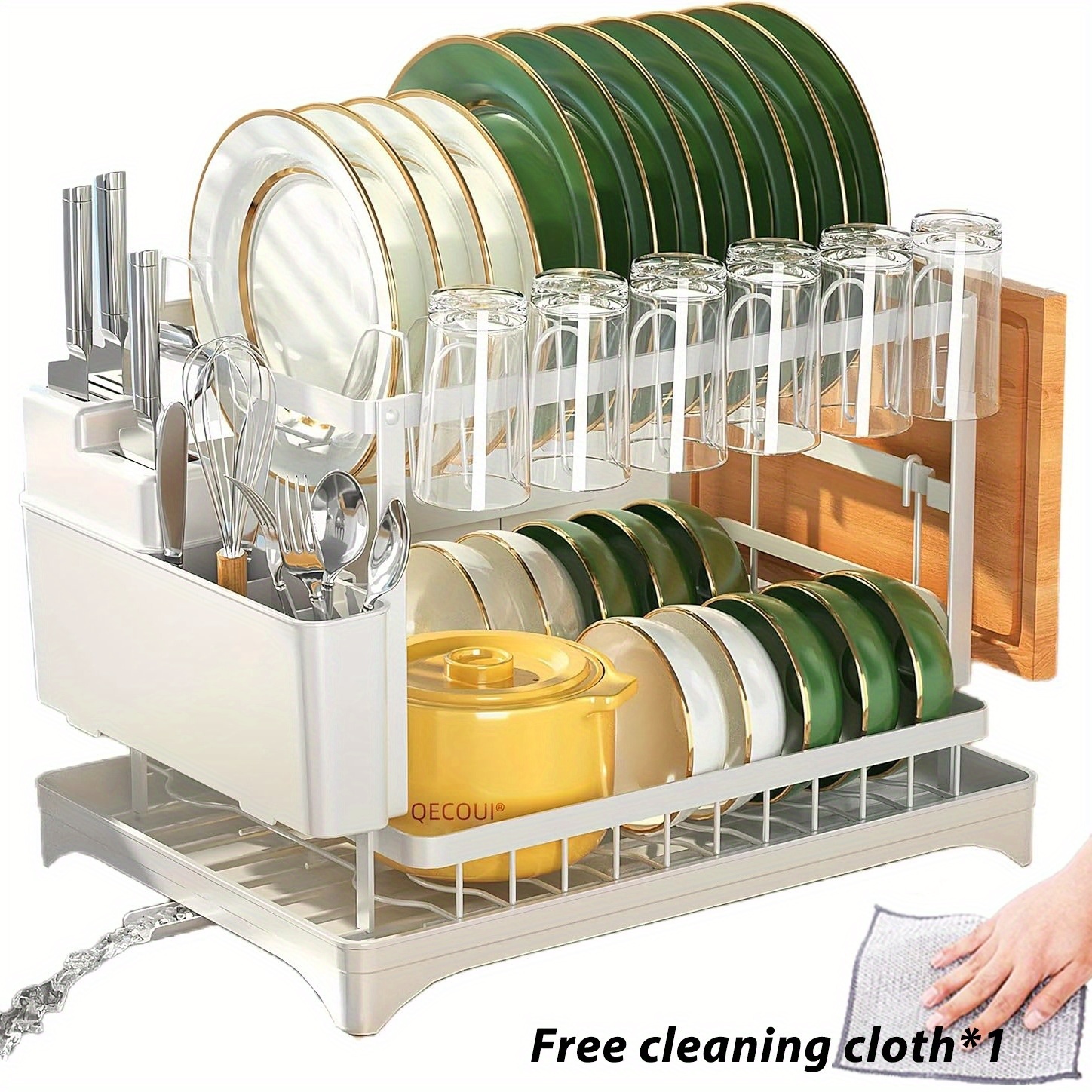 multifunctional dish rack organizer   2 tier dish drying rack with drainer plate space saving for   wooden cutting boards modern kitchen shelf durable metal construction kitchen organizer free cleaning cloth   rack organizer with cover   dish drying rack dish drying rack inside sink dishes organizers and storage over the sink dish rack cutlery storage   sturdy organizer apartment living small kitchens Product details 1