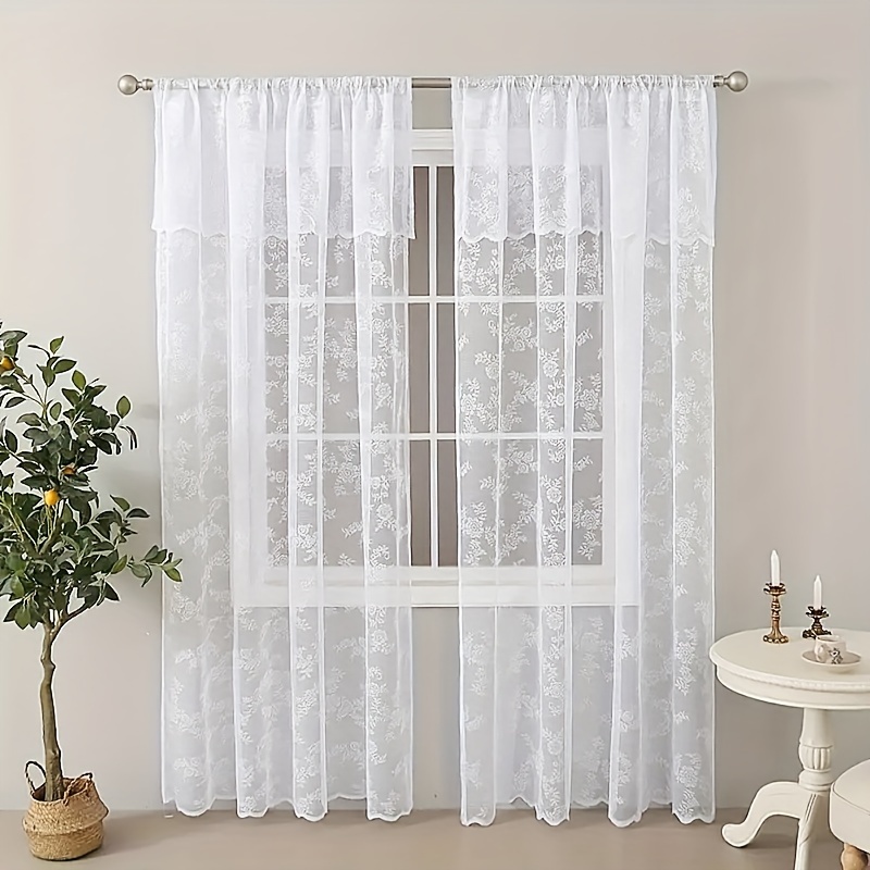 TEMU Rideau en dentelle blanche avec motif de roses, idéal pour les salons et , offrant une semi-occultation et une séparation transparente pour ,