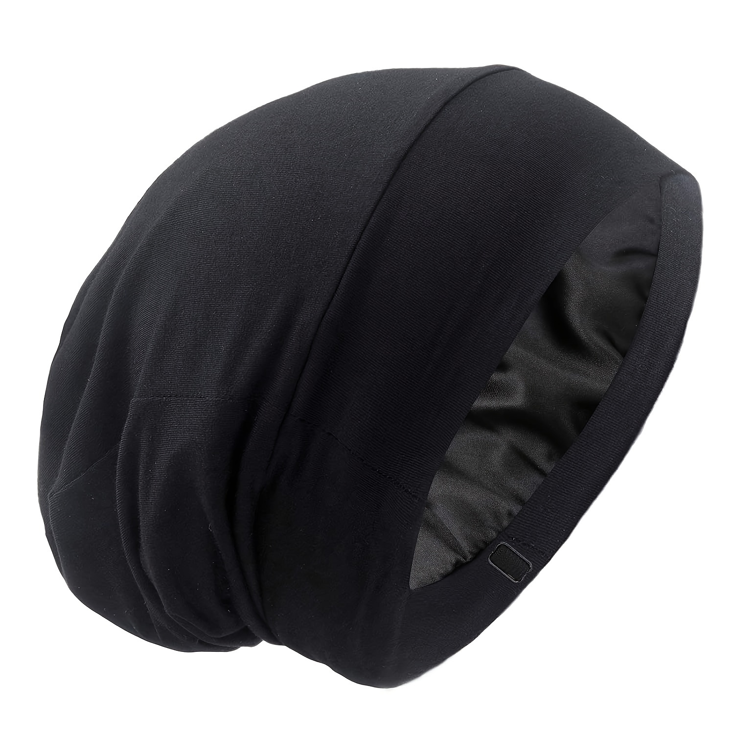 

Bonnet de Nuit Doublé de Satin Noir - Bonnet Slouchy Ajustable pour la Protection des Cheveux Bouclés, Bonnet de Nuit en Polyester avec Fermeture à Pression, Léger et Extensible pour Femmes et Hommes