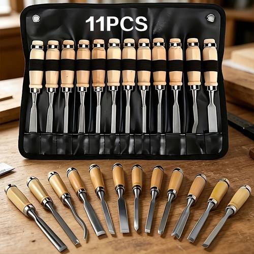 Juegos de cinceles profesionales para madera - 11 piezas, kit de tallado de madera DIY para principiantes, herramientas de carpintería afiladas, ideal para regalo de principiantes