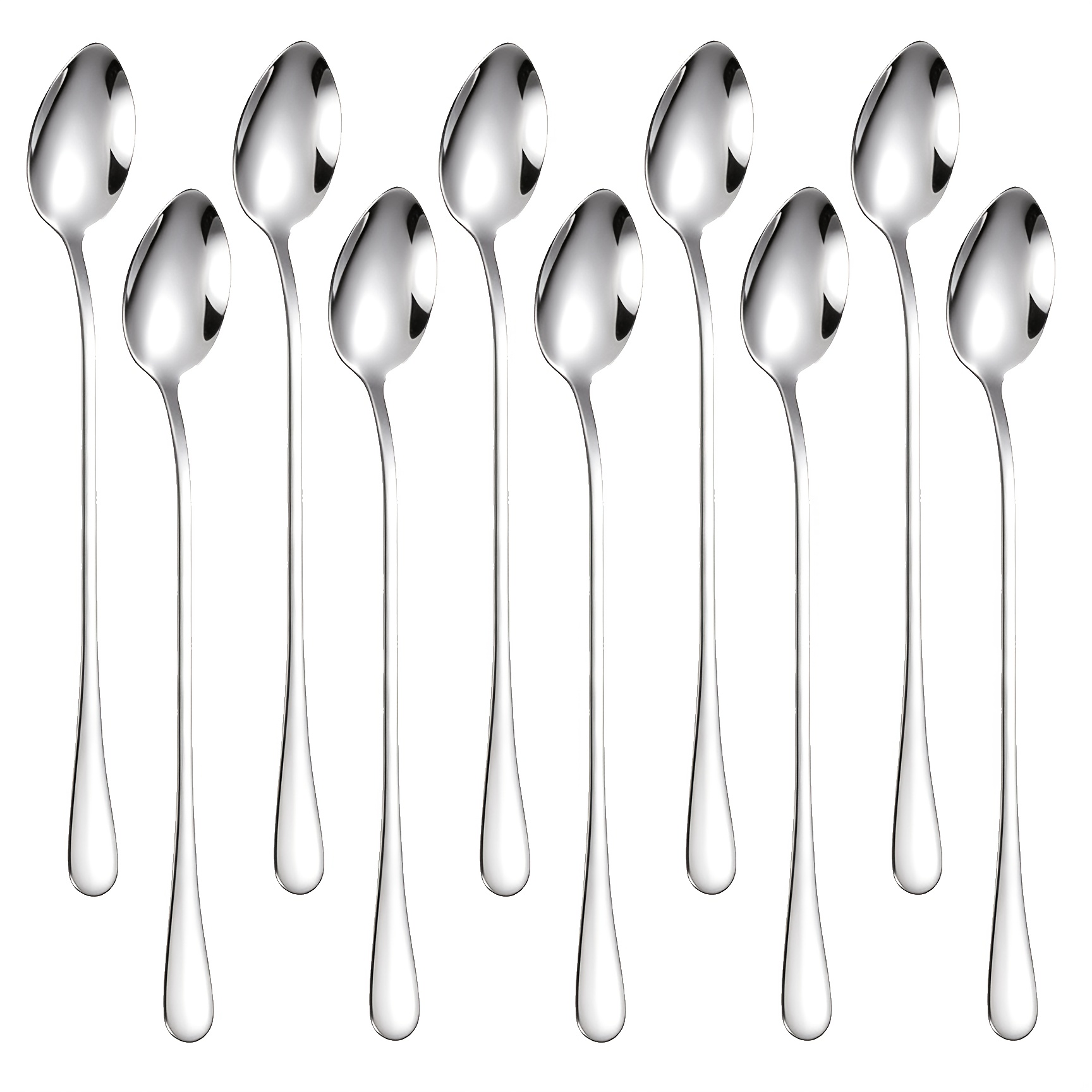 TEMU 10 Stainless Steel Long Handle Spoons Set - Dishwasher Safe, No Electricity Required, Great For Mixing Ice Cream, Coffee, Tea - Kitchen Cutlery